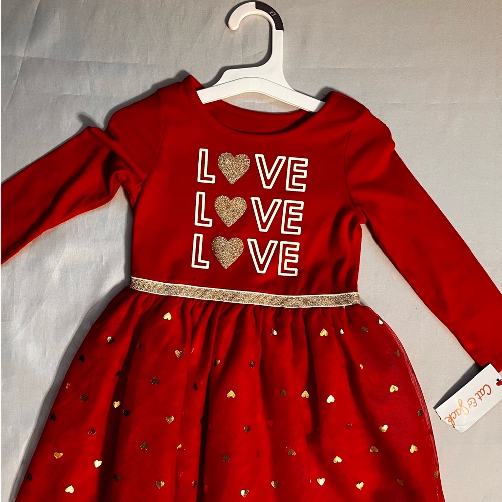 Cat & Jack Red Dress with Gold Love Design NWT